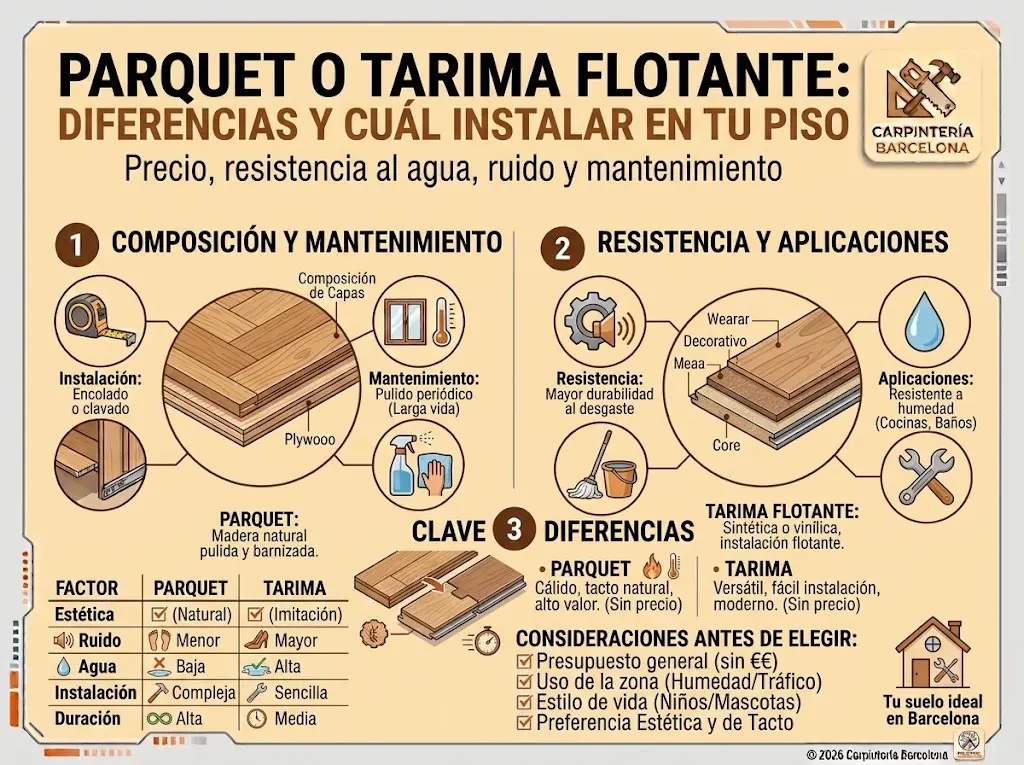Parquet o tarima flotante: diferencias para elegir el suelo de un piso en Barcelona